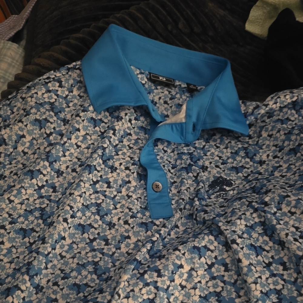 Men's Blue Floral Polo Shirt
